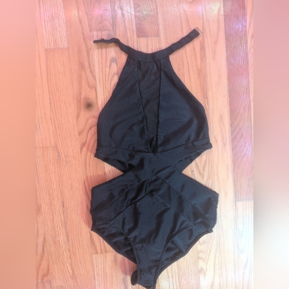 Black Halter Cutout Dance Bodysuit